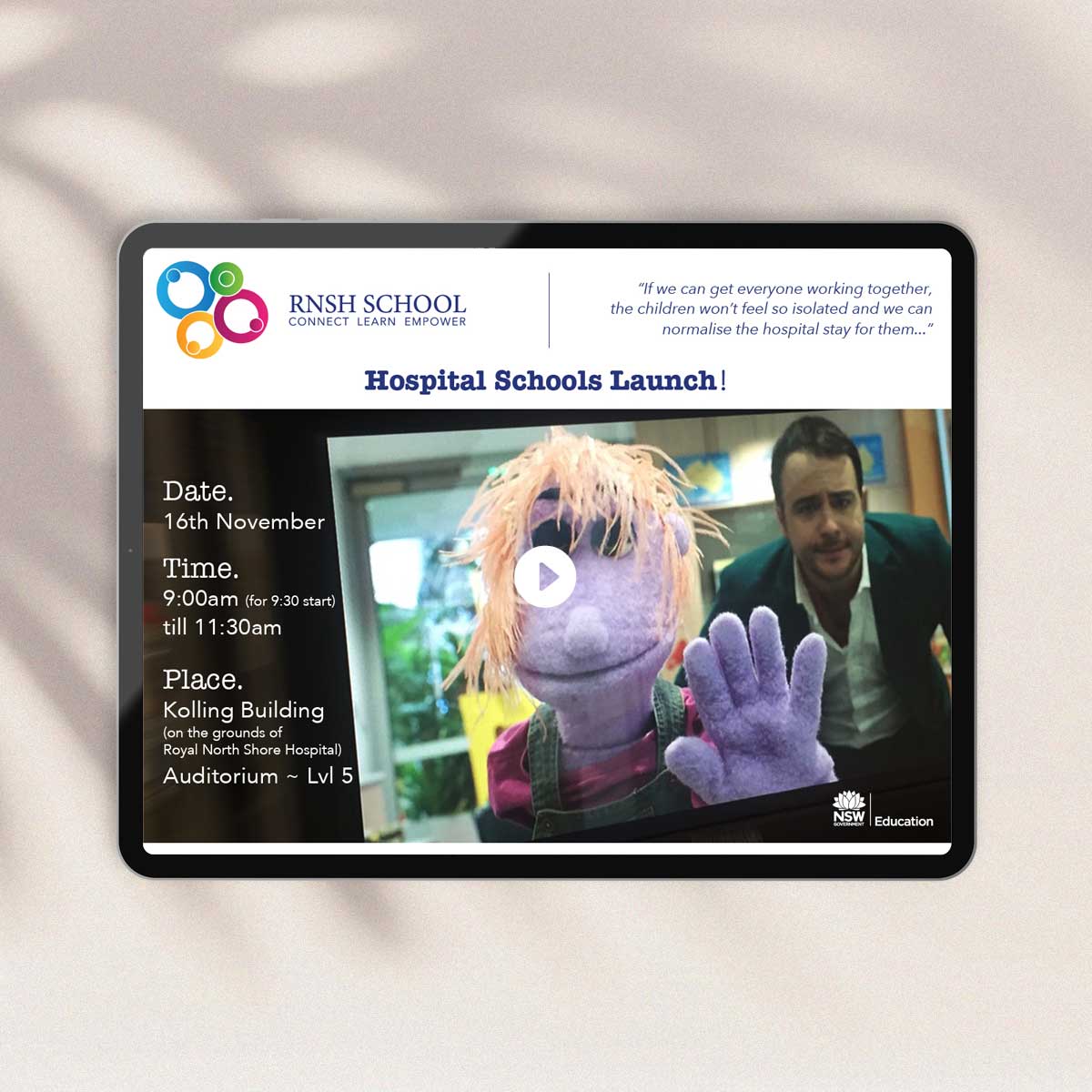 Royal North Shore Hospital School Event Digital Invitation